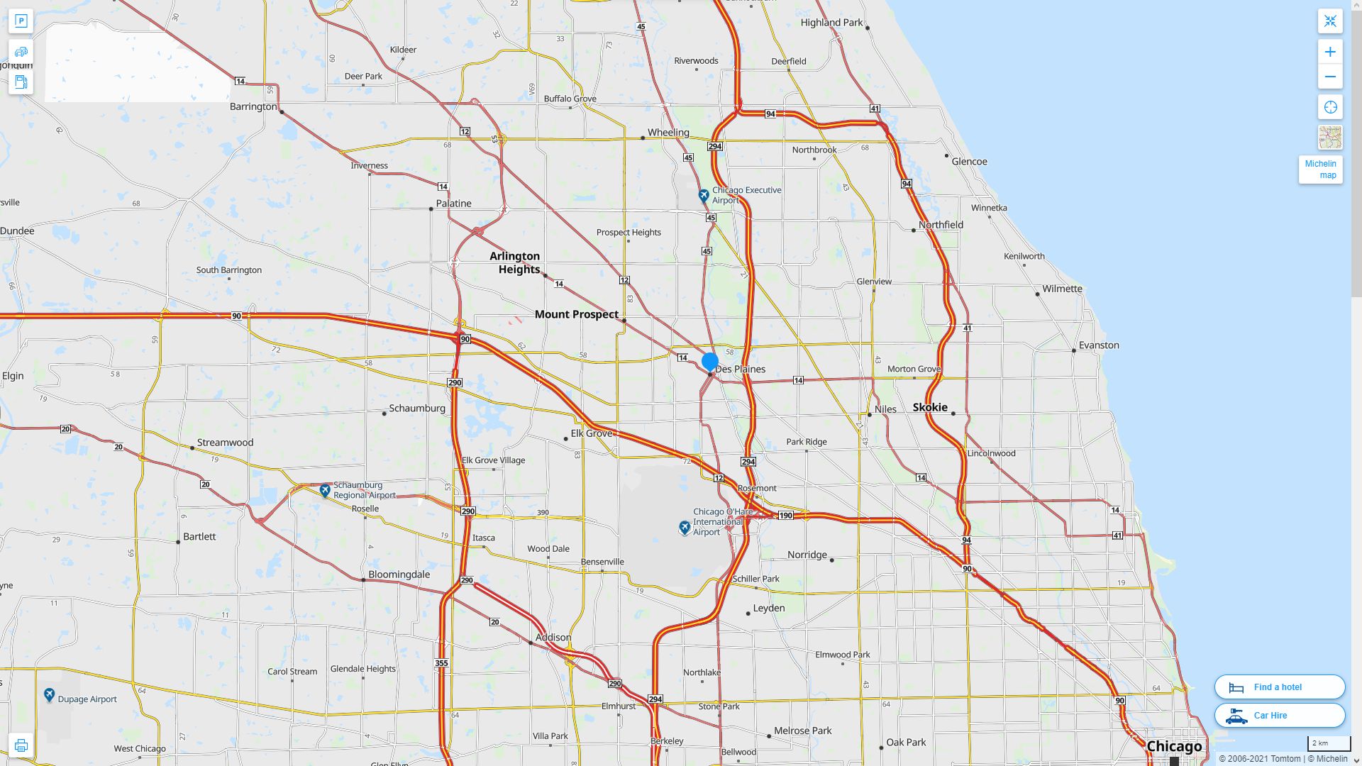 Des Plaines illinois Highway and Road Map